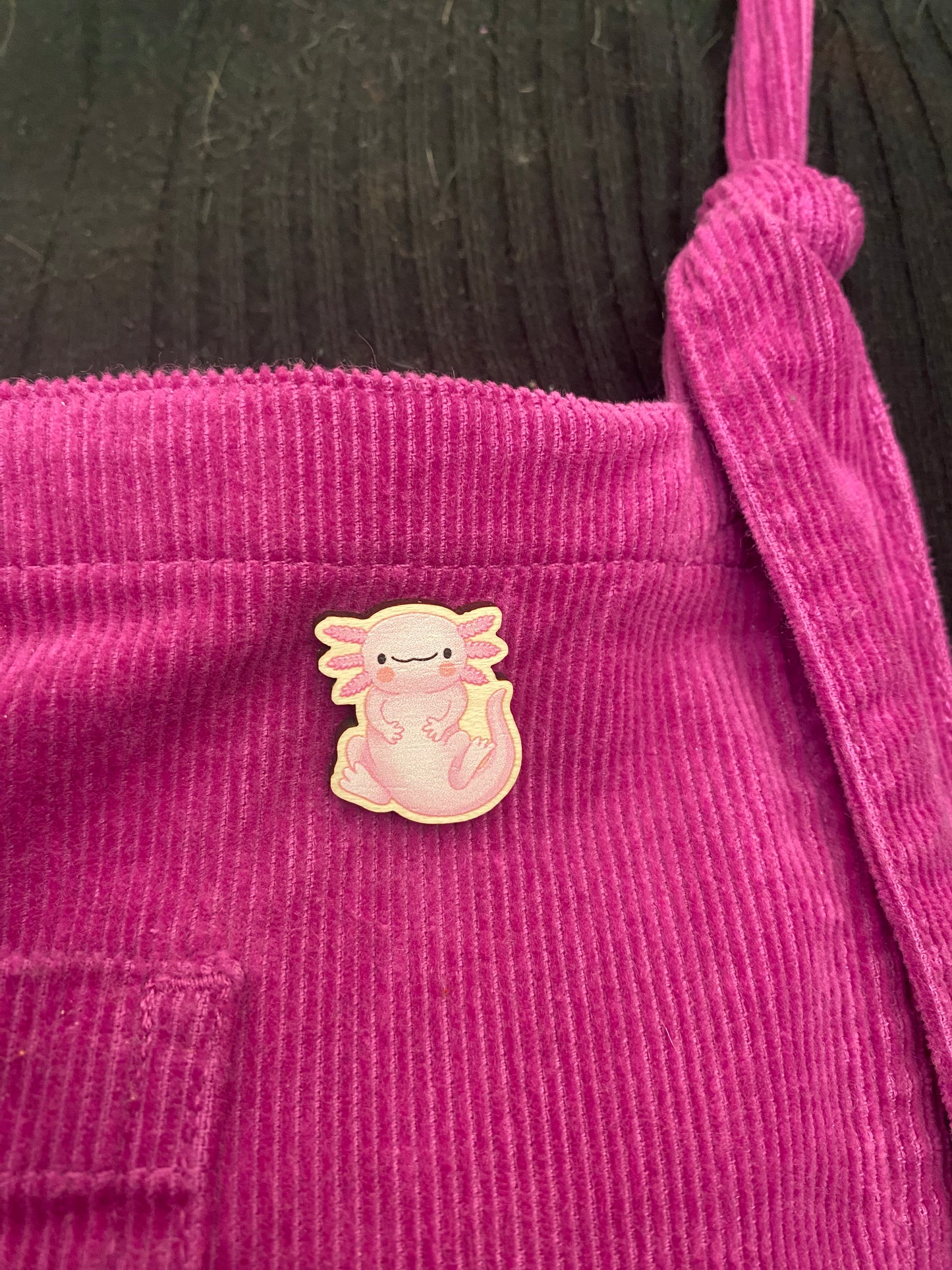 I Love Axolotls wooden pin