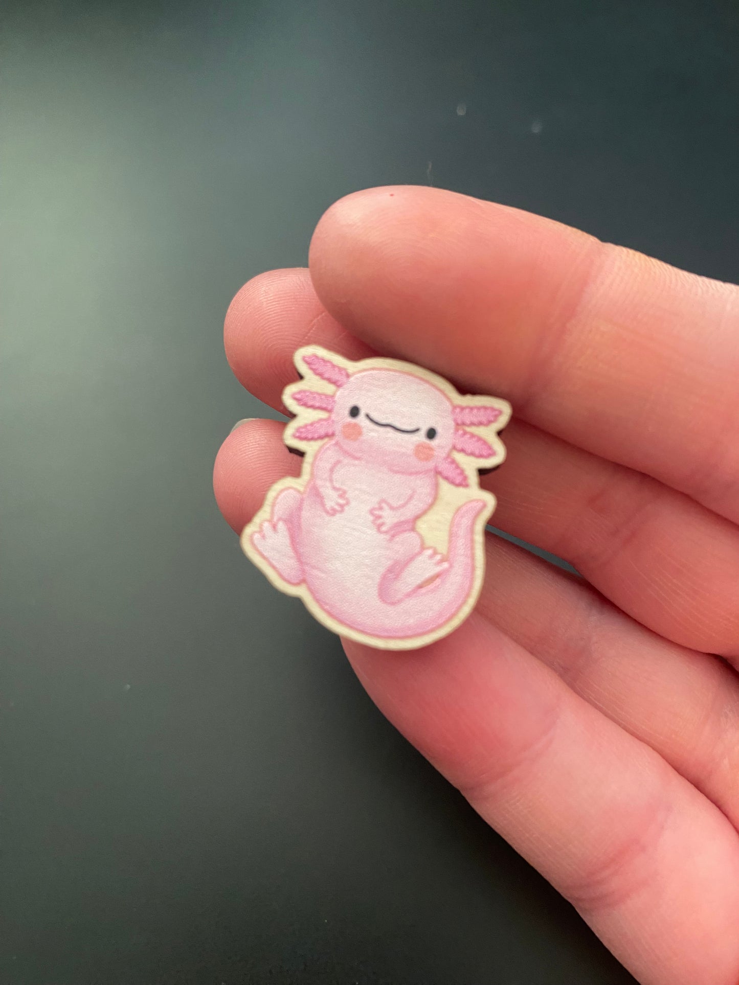 I Love Axolotls wooden pin