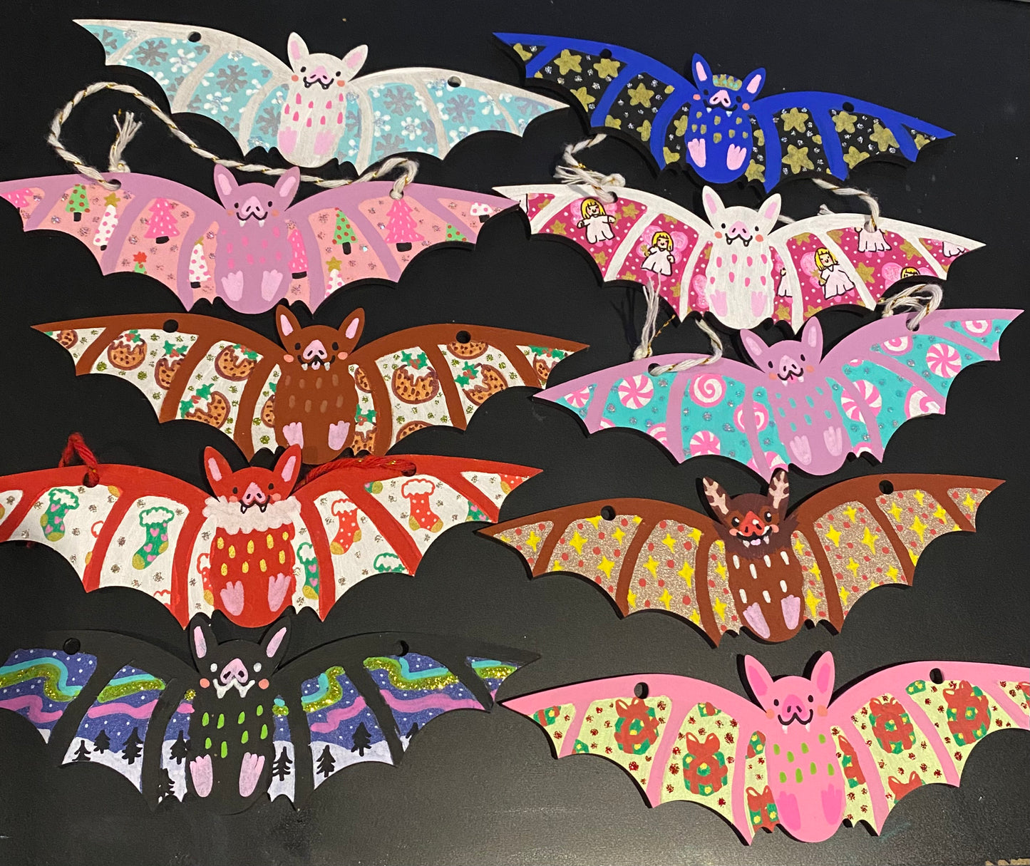 Christmas Baby Bats wooden decorations