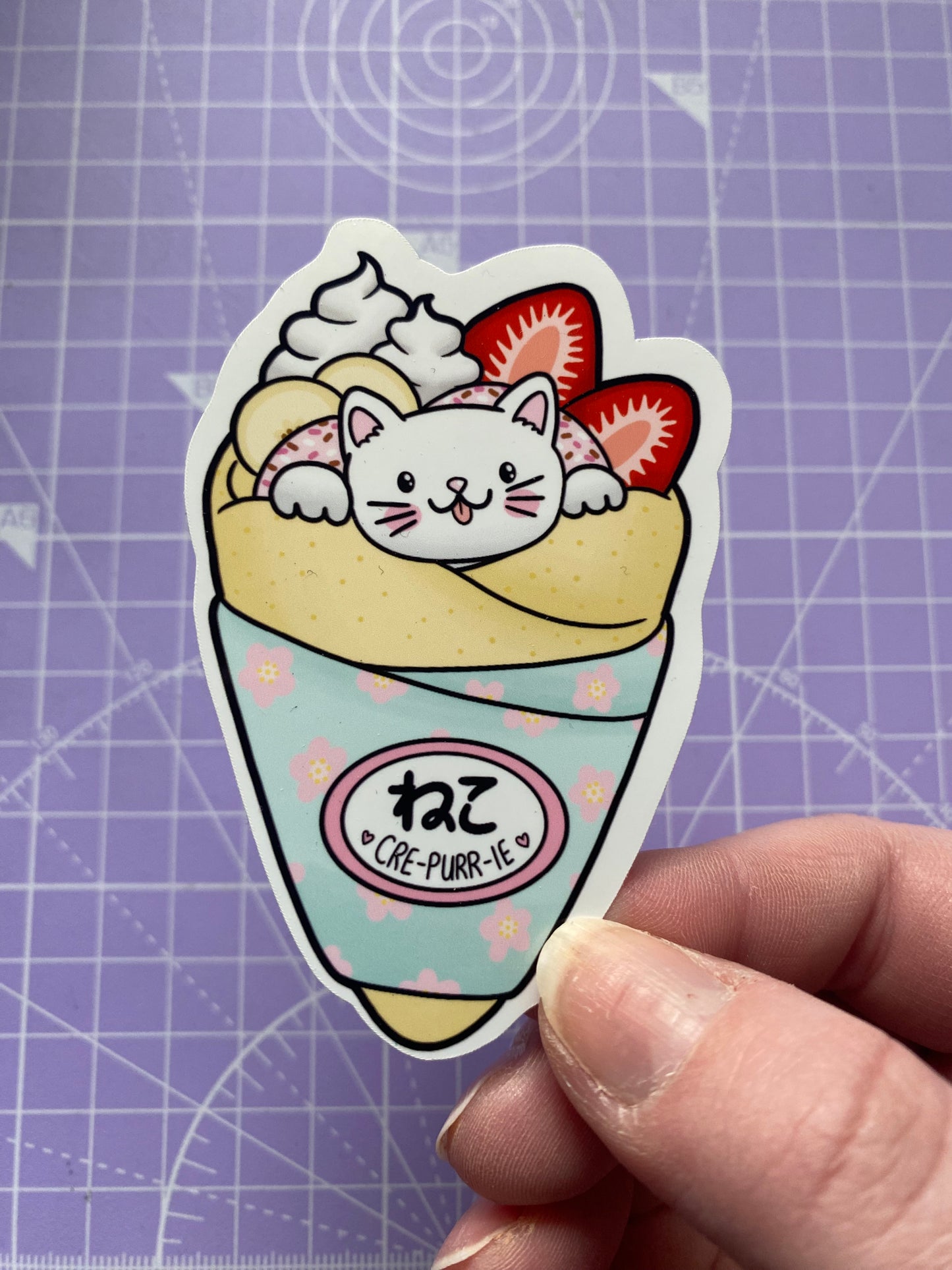 Cat in a Crepe vinyl sticker (large)