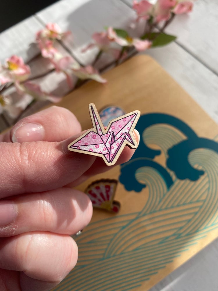 Origami Crane wooden pin