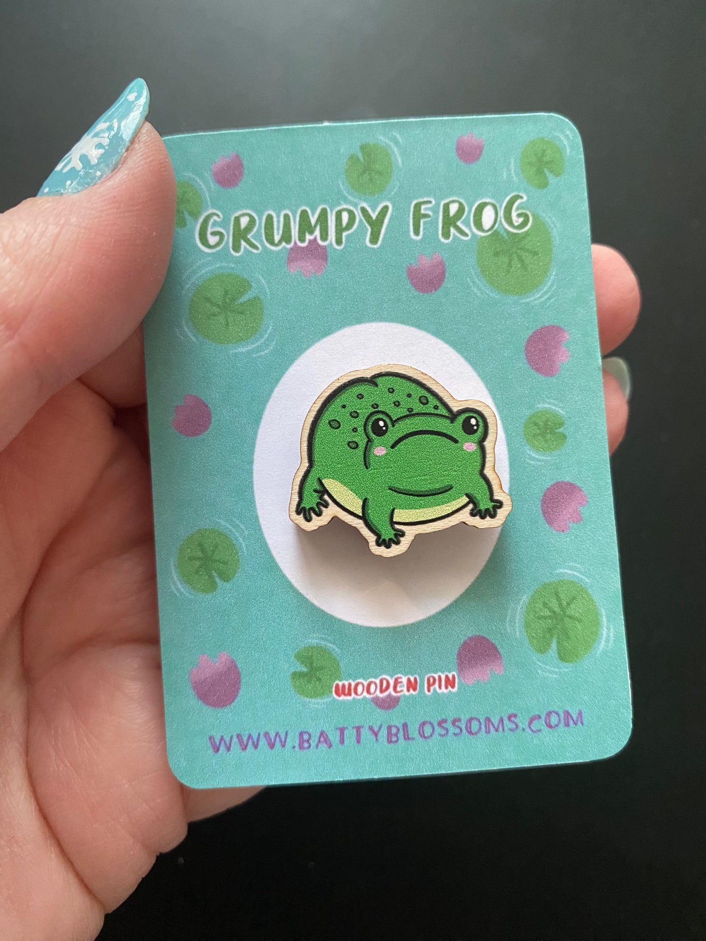 Grumpy Frog wooden pin