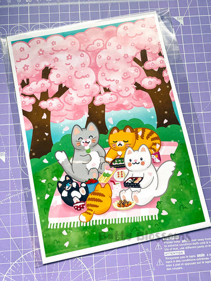 Hanameow Cherry Blossom Cats Print