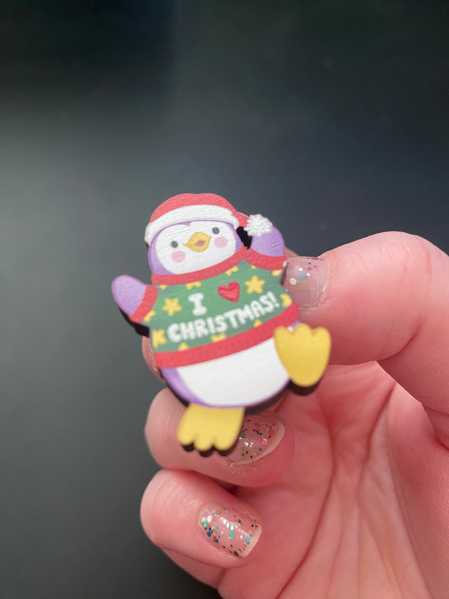Christmas Lover Penguin wooden pin