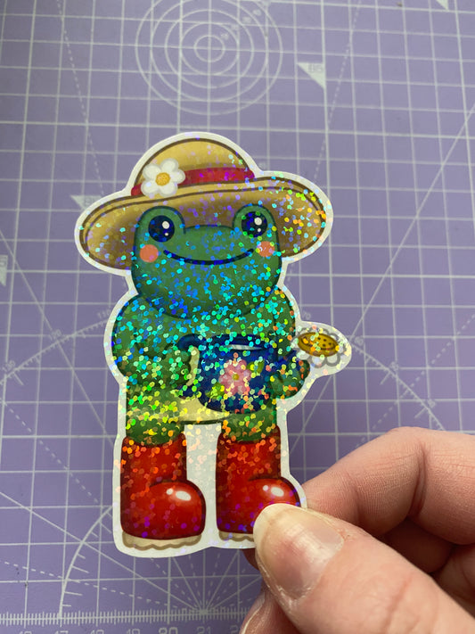 Garden Frog holographic vinyl sticker (large)