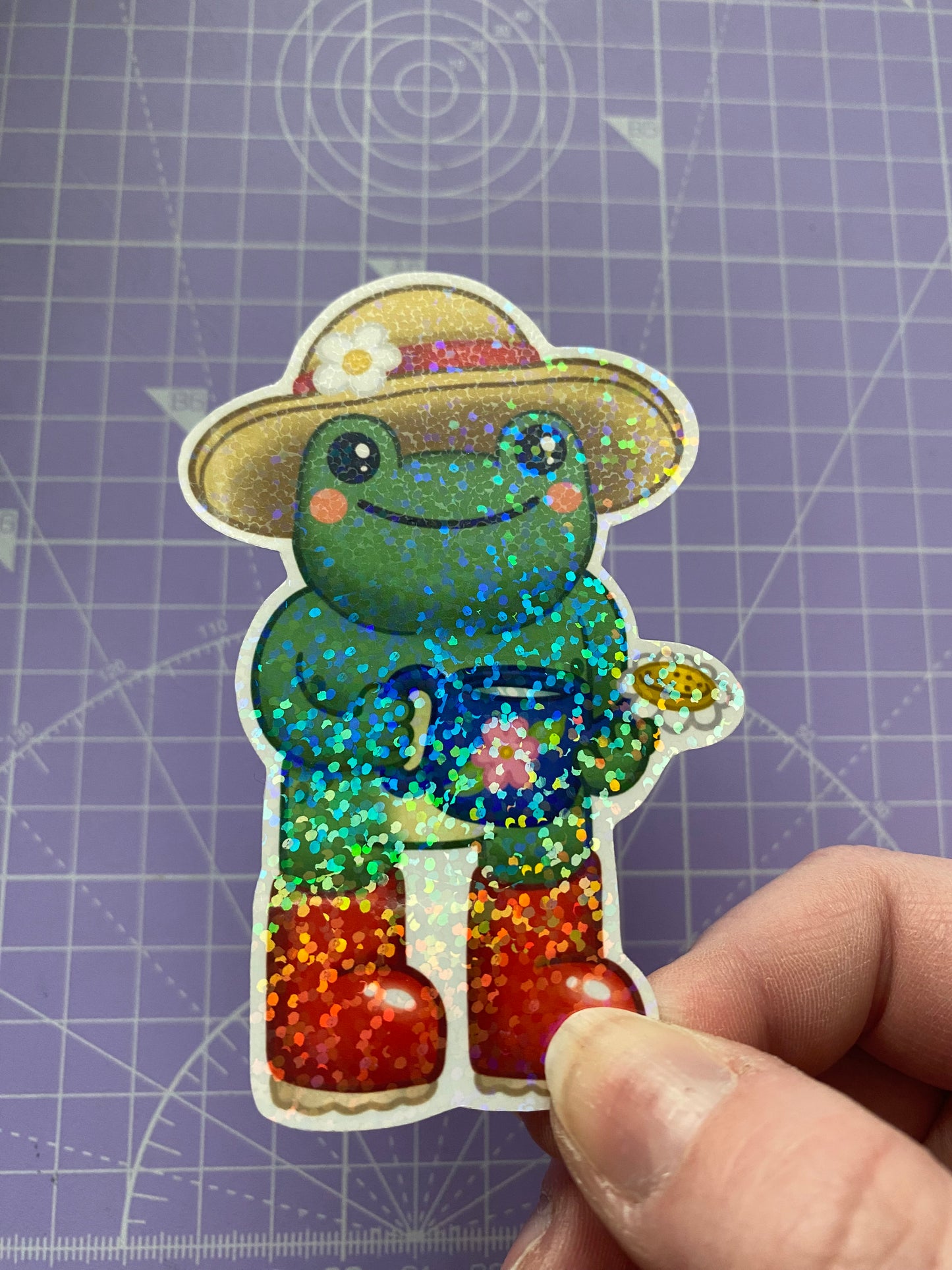 Garden Frog holographic vinyl sticker (large)