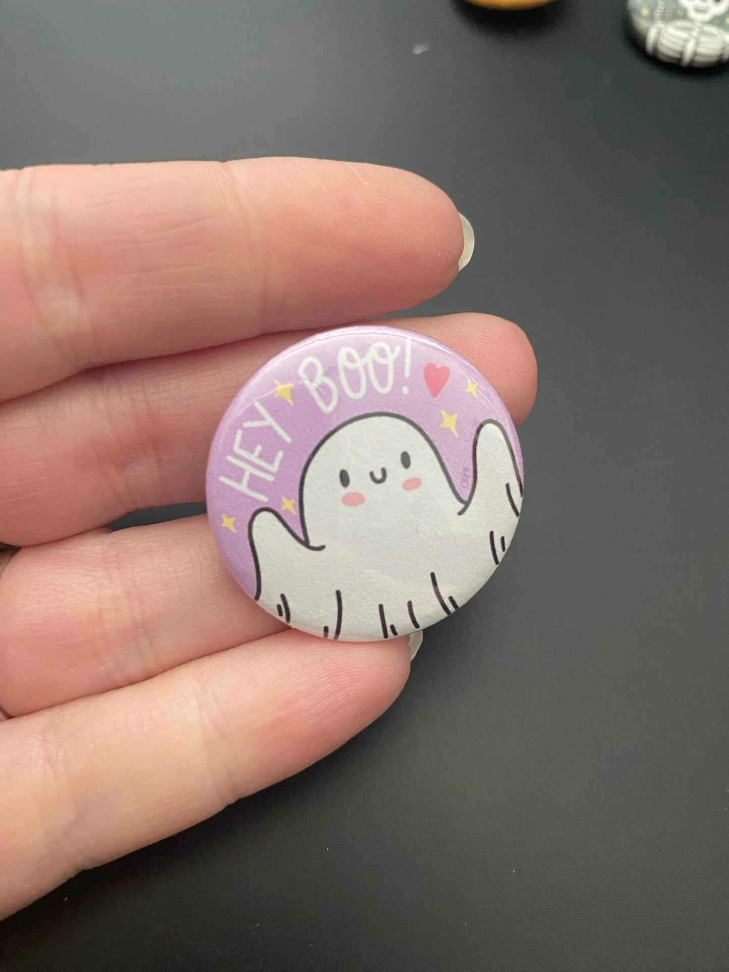 Hey Boo button badge