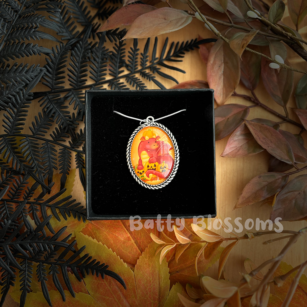 Large Pumpkin Dragon cameo necklace
