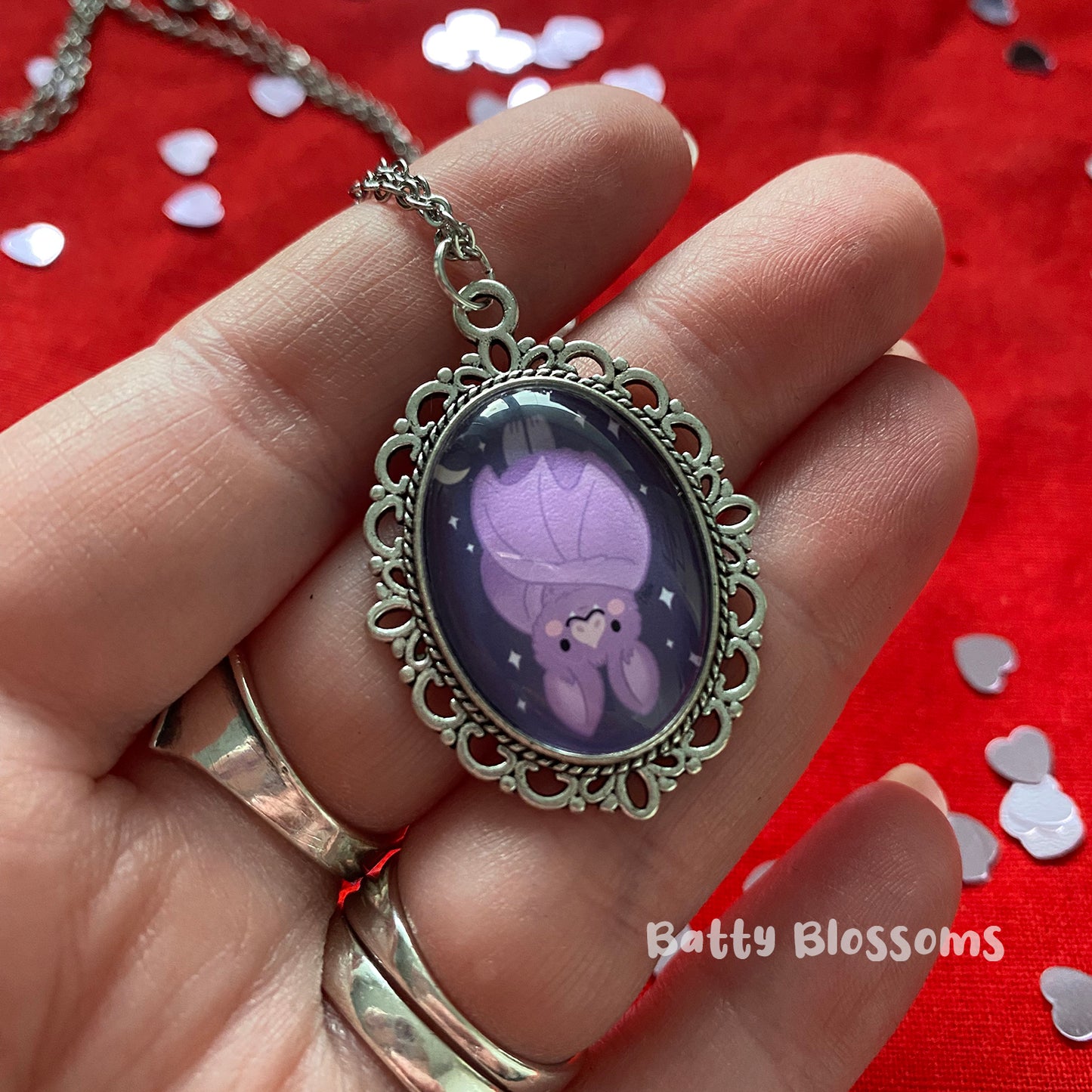 Hanging Bat cameo necklace