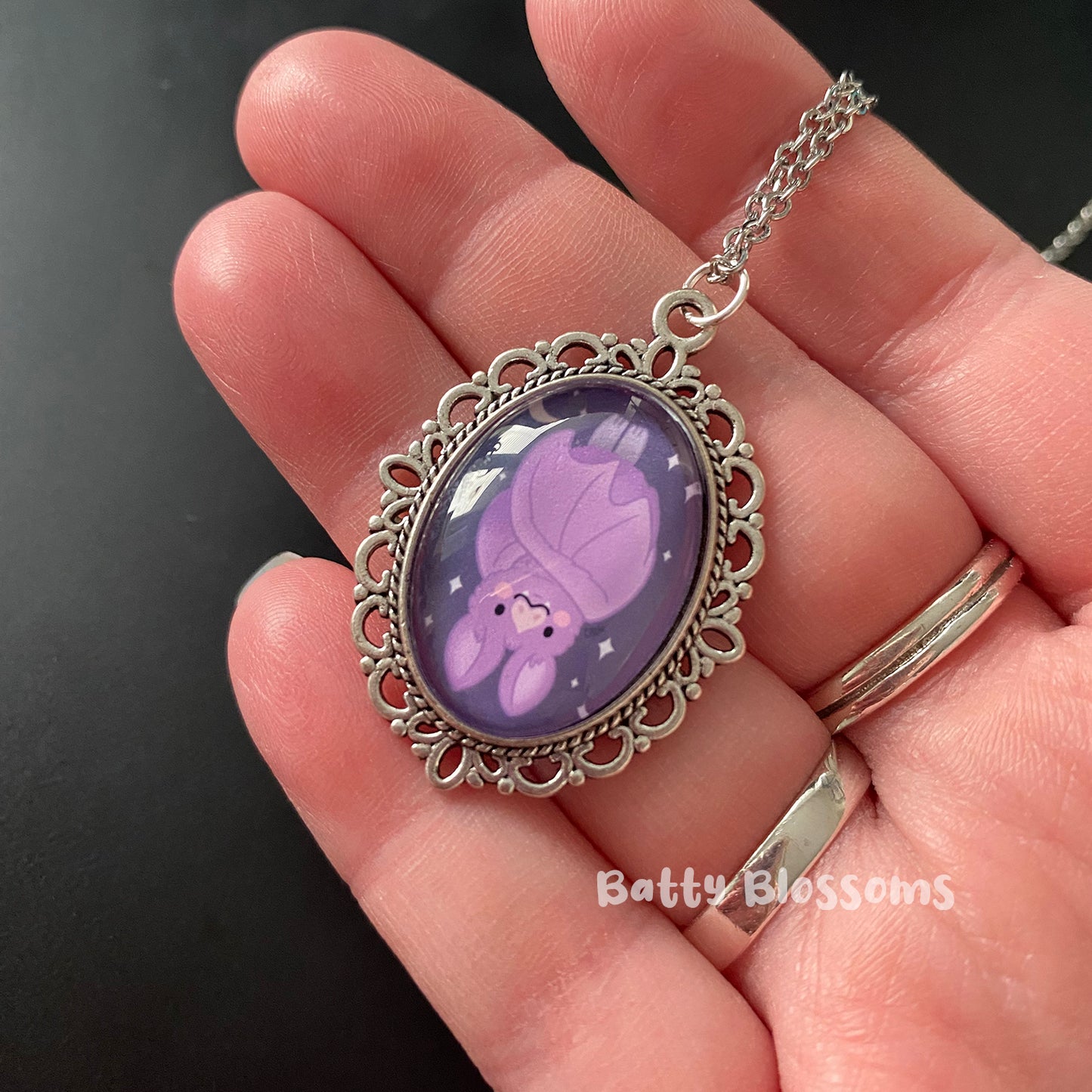 Hanging Bat cameo necklace