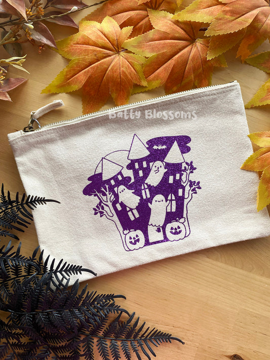 Ghost Castle glitter zip-up pouch (LARGE)