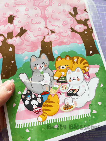 Hanameow Cherry Blossom Cats Print