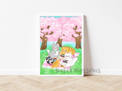 Hanameow Cherry Blossom Cats Print