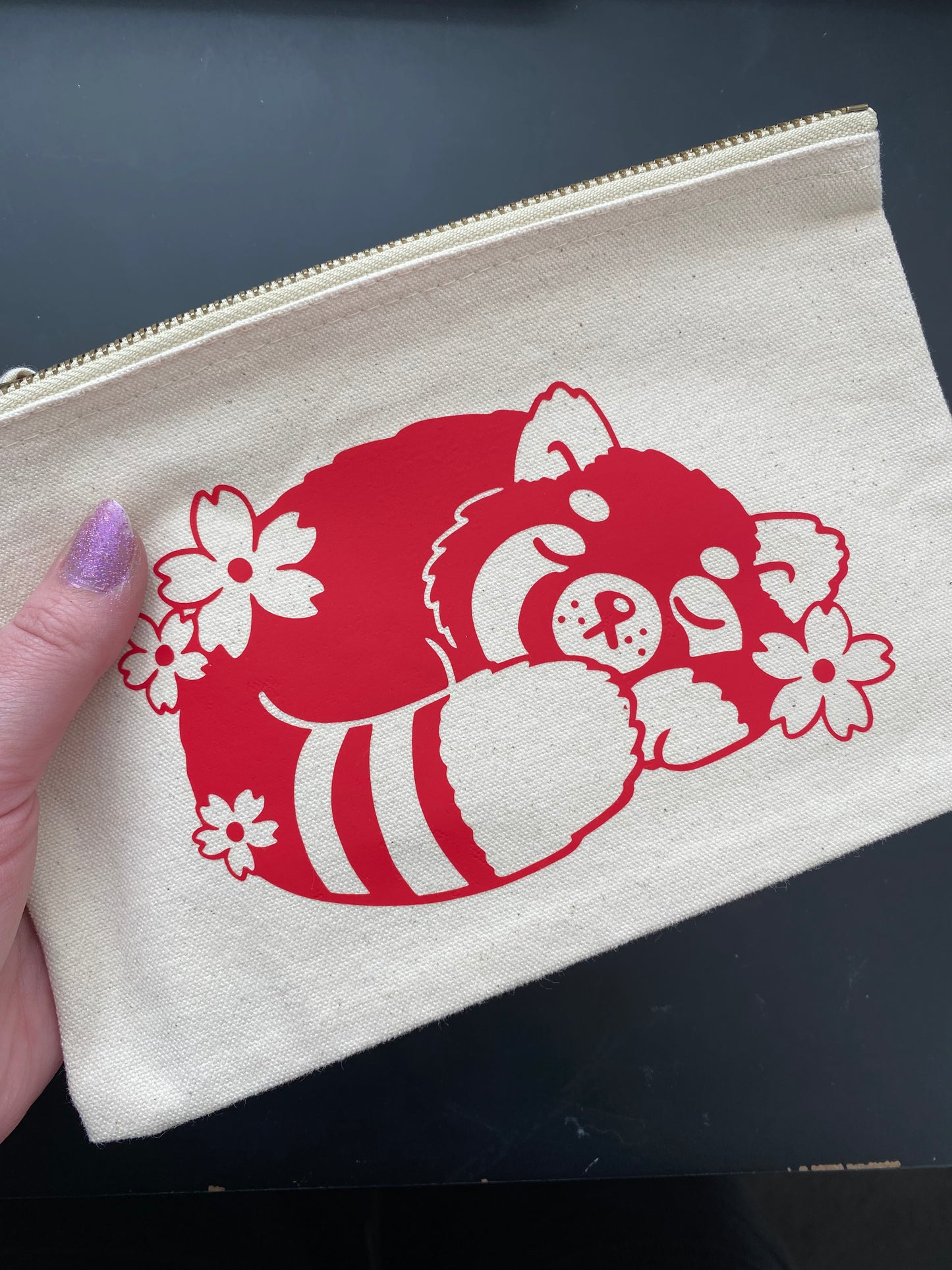 Sleepy Red Panda zip-up pouch