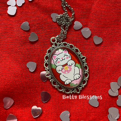 Lucky Cat cameo necklace