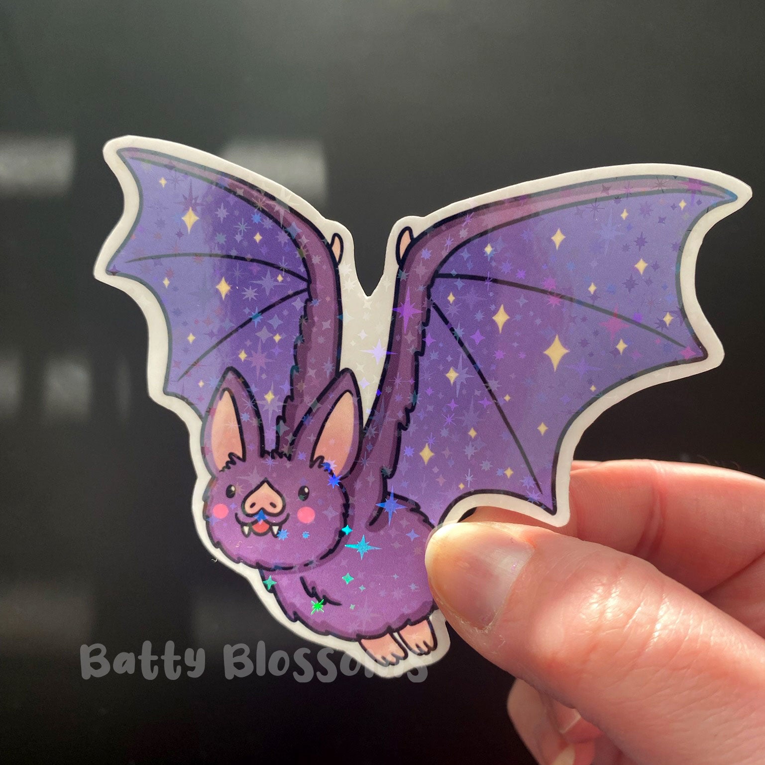 Holographic Vampire Bat sticker (LARGE) – Batty Blossoms