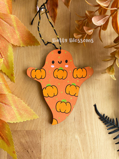 Orange pumpkin wooden ghost decoration
