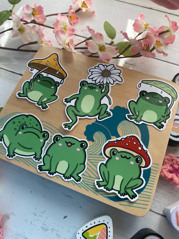 Rainy Day Frogs vinyl stickers (medium)