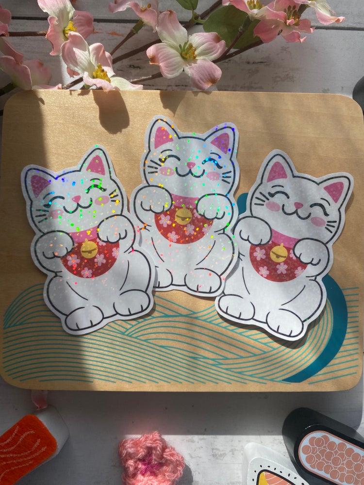 Holographic Lucky cat holographic vinyl sticker (large)