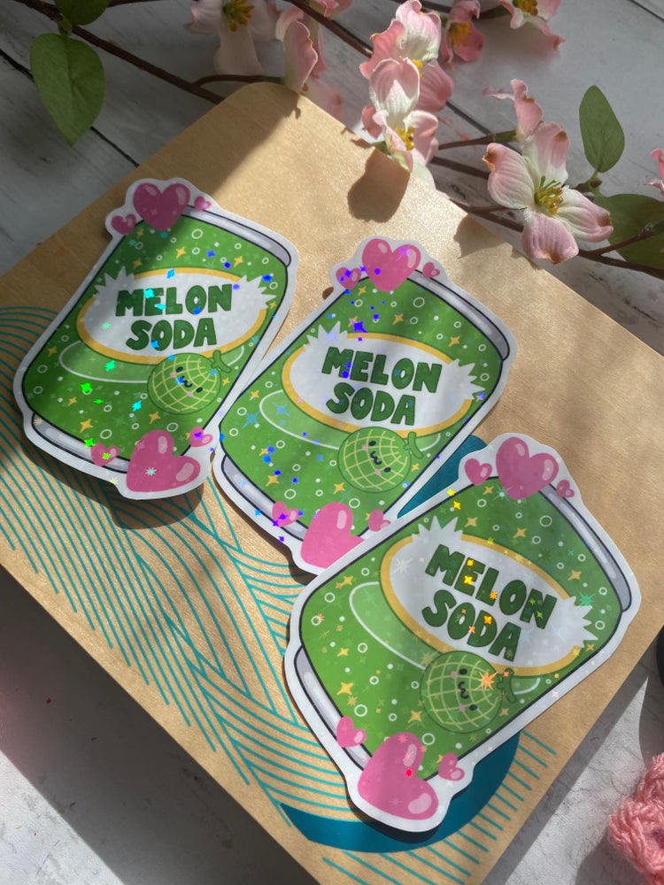 Melona Sticker Melon Soda holographic vinyl sticker (large) – Batty Blossoms