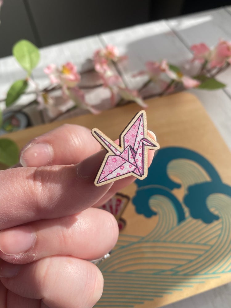 Origami Crane wooden pin