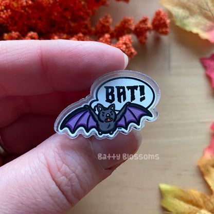 SECONDS Lazlo 'Bat!' acrylic pin