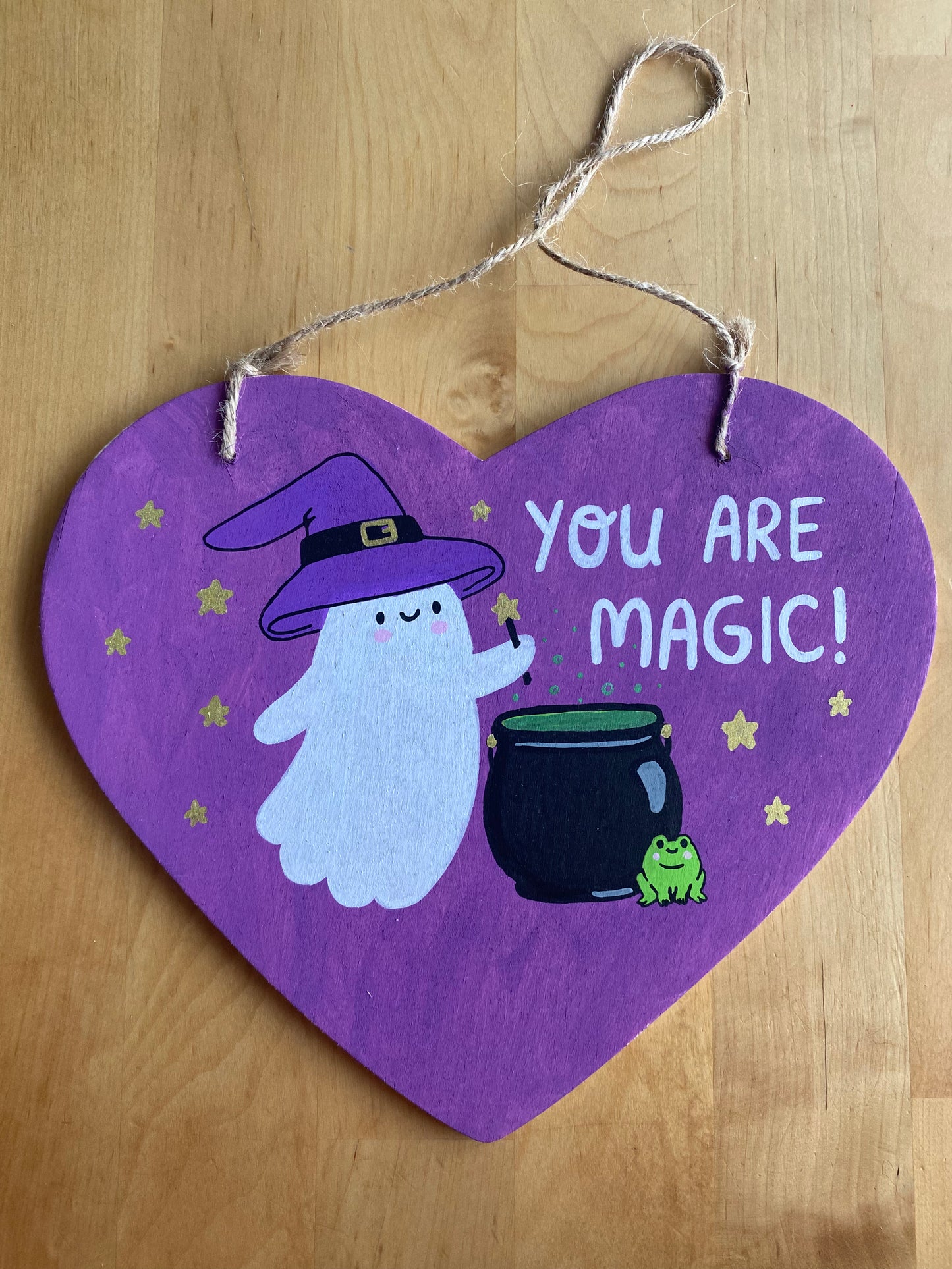 You Are Magic ghost wooden heart painting