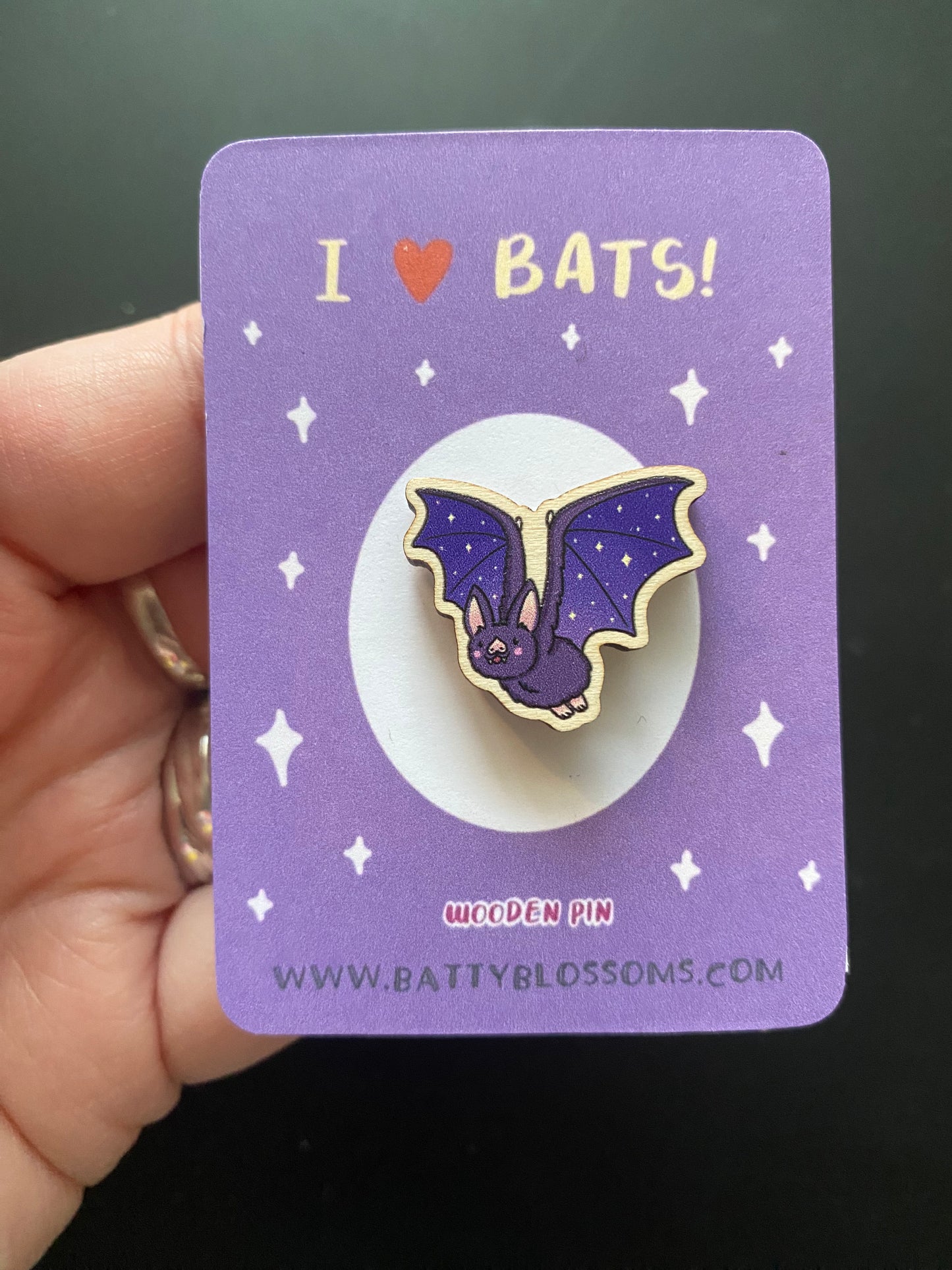 Vampire bat wooden pin