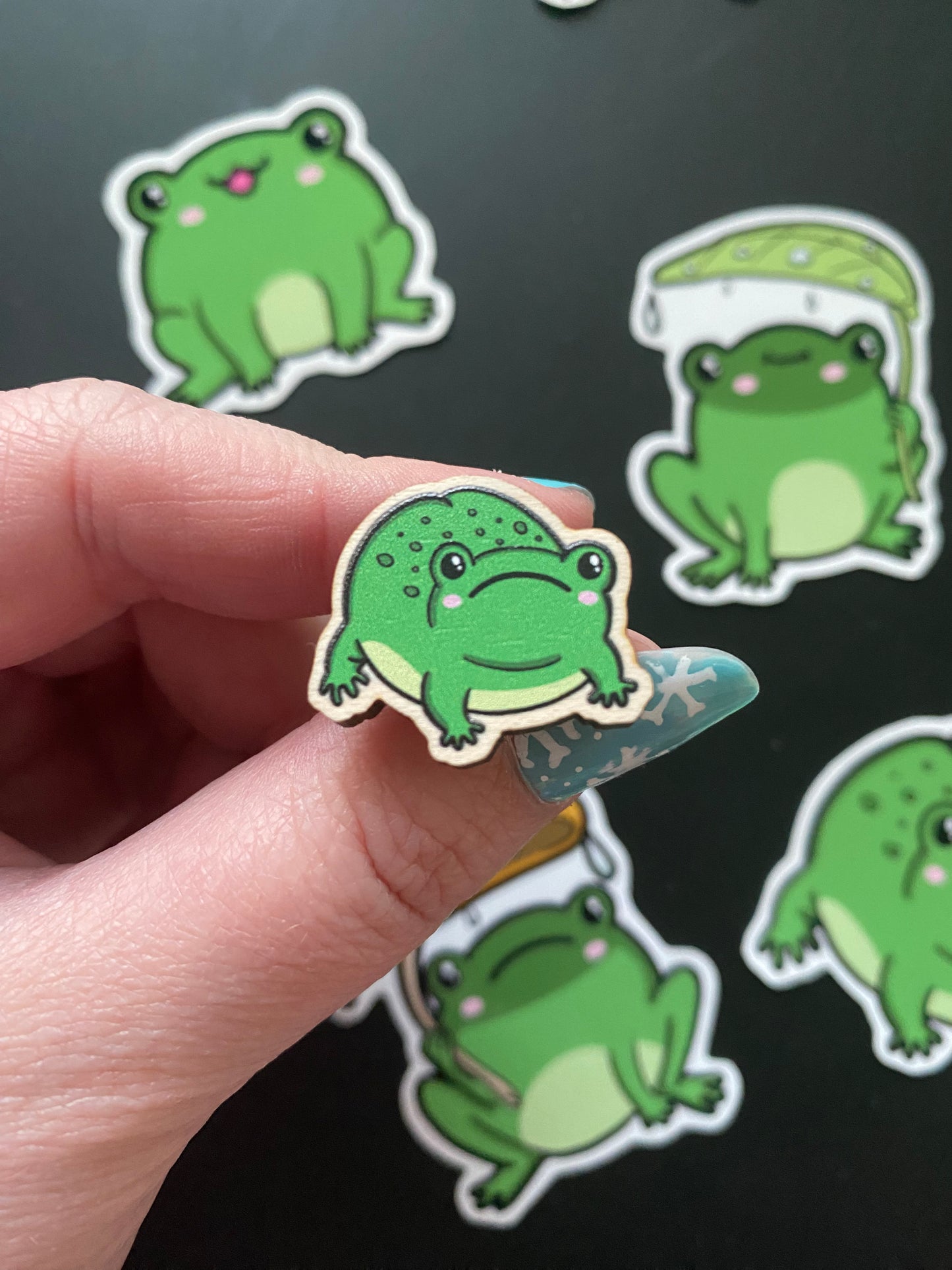 Grumpy Frog wooden pin
