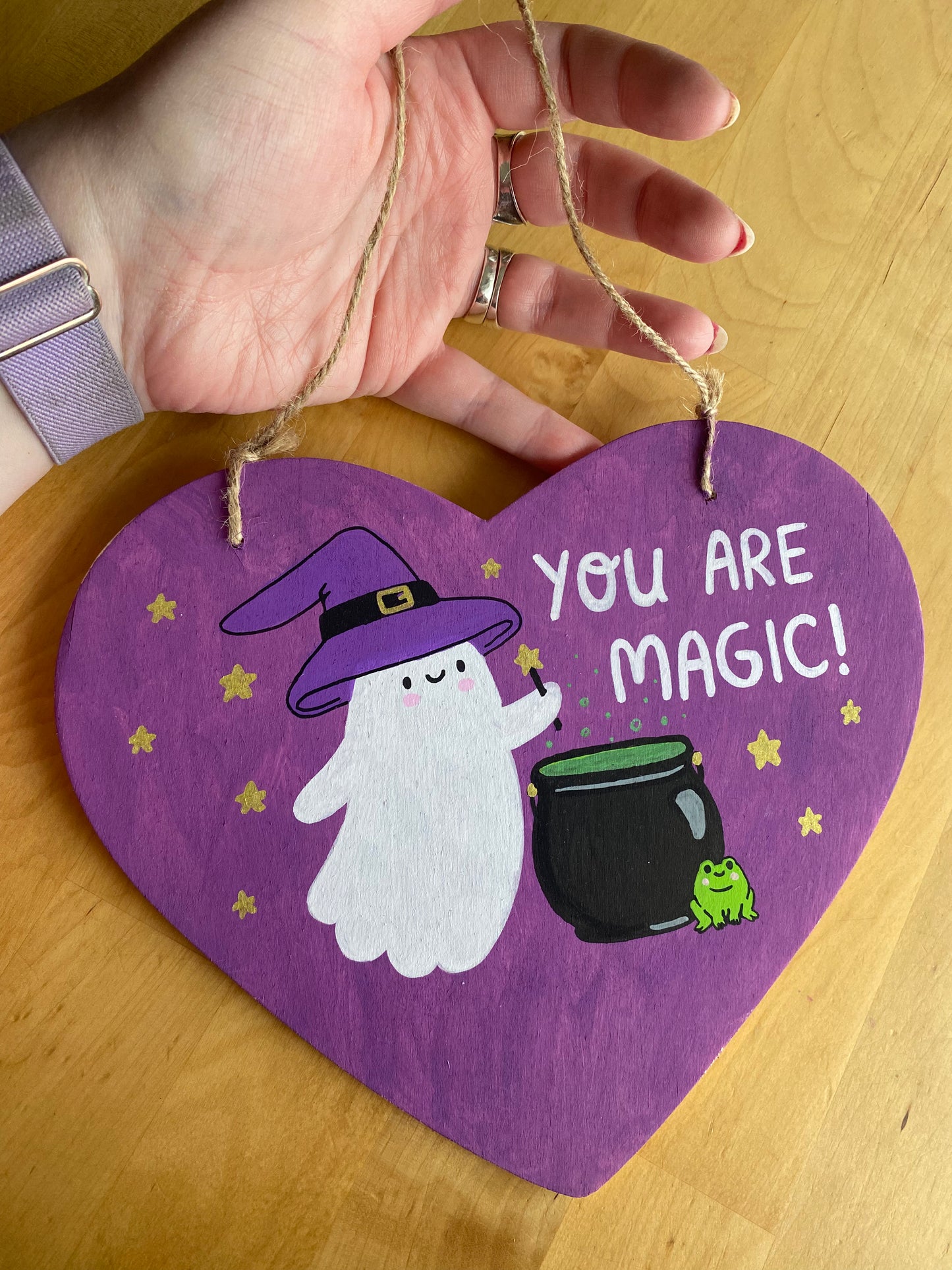 You Are Magic ghost wooden heart painting