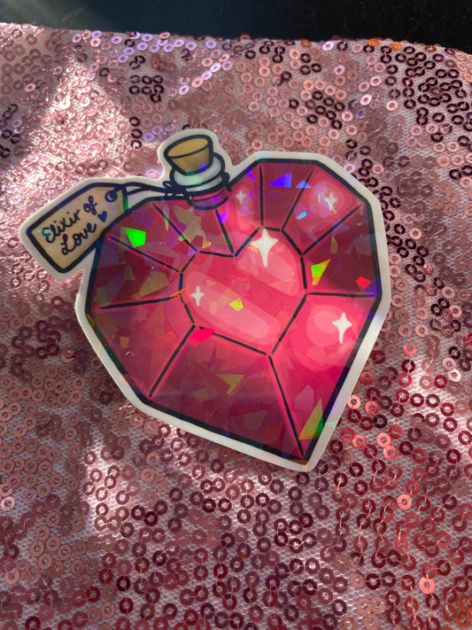 Love Potion Bottle Holographic Sticker (LARGE)