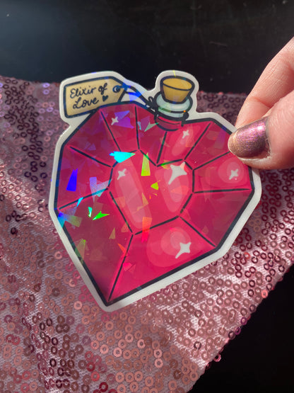 Love Potion Bottle Holographic Sticker (LARGE)