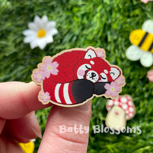 Sleepy Red Panda wooden pin
