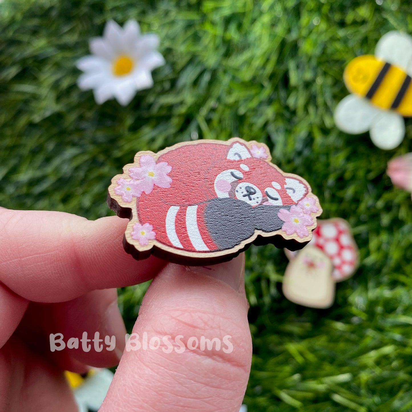 Sleepy Red Panda wooden pin
